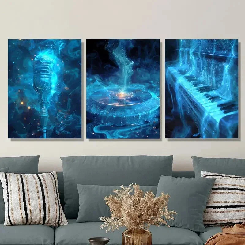 3pcs Blue Smokey Awesome Atmosphere Metal Print Ready to Hang Art