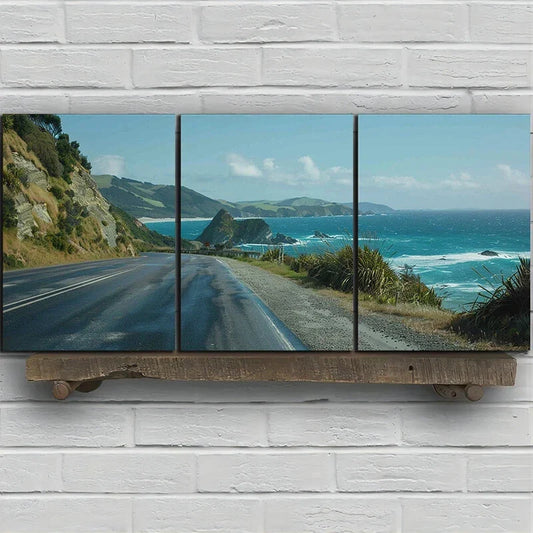 3pcs Coastal Road Seascape Nature Metal Print Ready to Hang Art