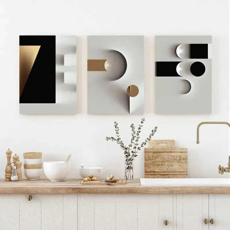 3pcs black and white geometric poster Metal Print Ready to Hang Art