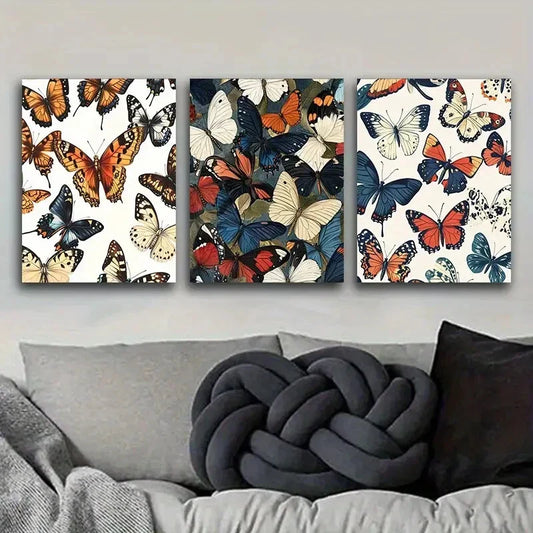 3pcs Vintage illustration of butterflies Metal Print Ready to Hang Art