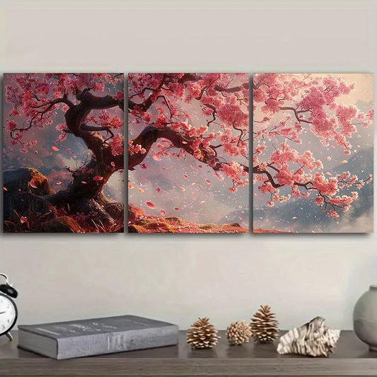 3pcs Cherry Tree Flowers Nature Wall Art Set Canvas Framed 40x60cm - High Quality Print 100% Australian Made Wall Canvas Ready to Hang
