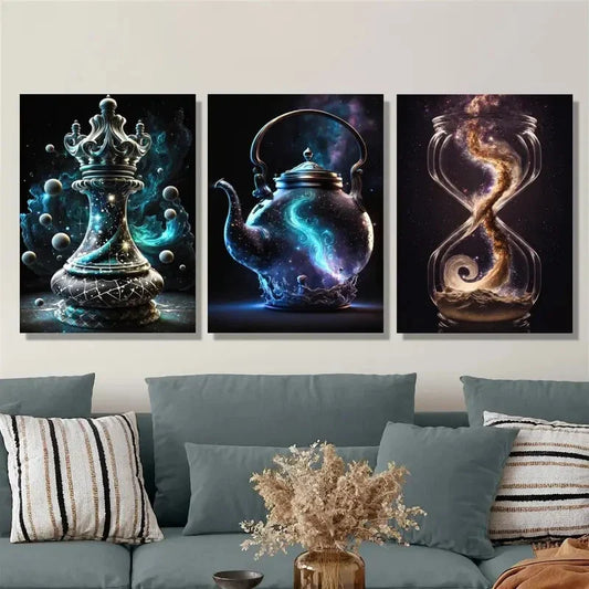 3pcs magic container chess, teapot, with Timer, Metal Print Ready to Hang Art
