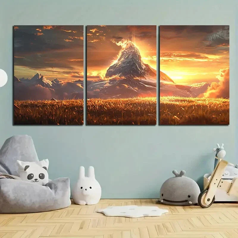 3pcs Xuefeng Mountain Sunset Scenery Metal Print Ready to Hang Art