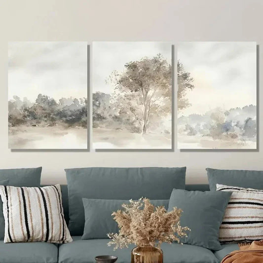 3pcs Vintage Forest Landscape Watercolor, Metal Print Ready to Hang Art