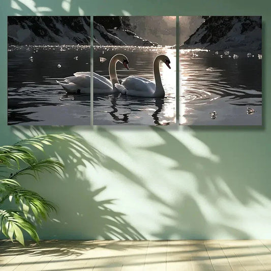 3pcs Water Swan Nature Wall Art Set Canvas Framed 40x60cm -High Quality Print 100% Australian Made Wall Canvas Ready to Hang