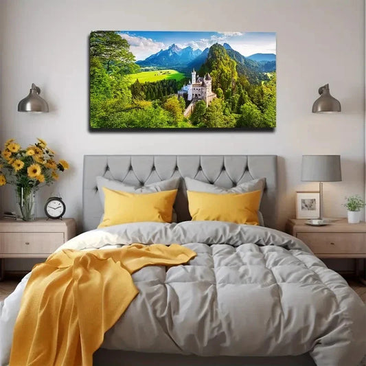 Castle In The Valley Wall Art Canvas Office Home Room Framed 120x60cm