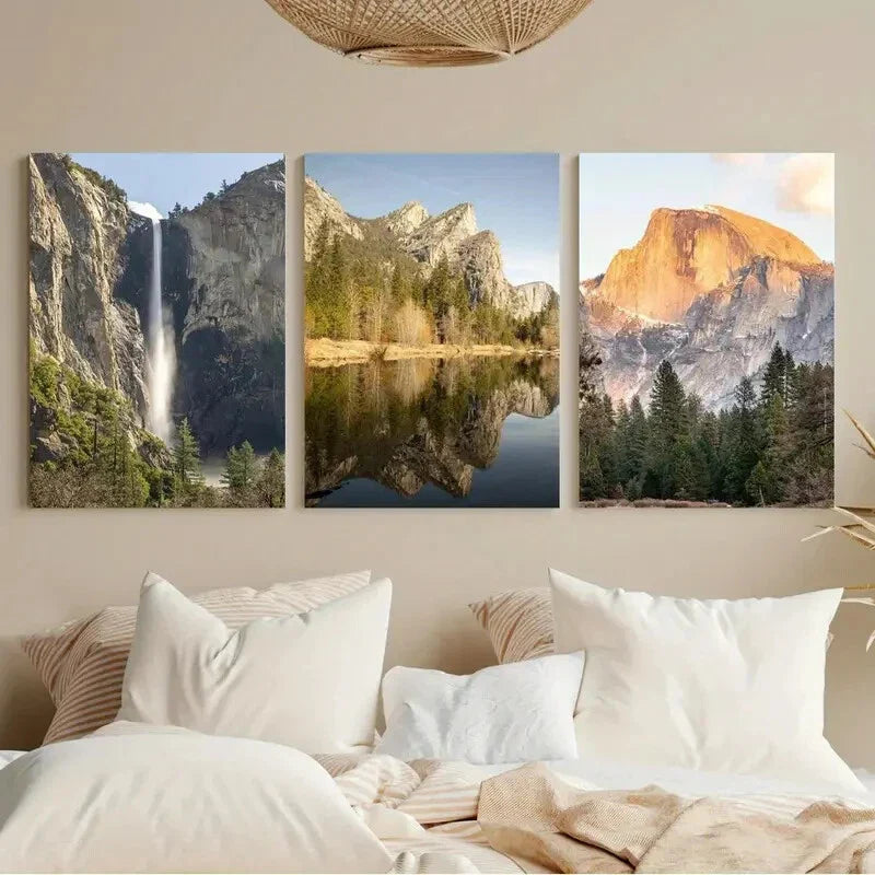 3pcs Yosemite National Park Painting Metal Print Ready to Hang Art