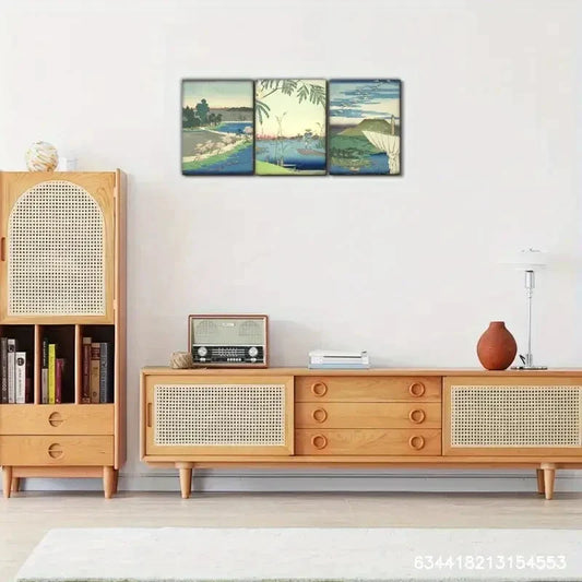 3pcs Japanese Landscape Vibrant Mountain Scenes Metal Print Ready to Hang Art