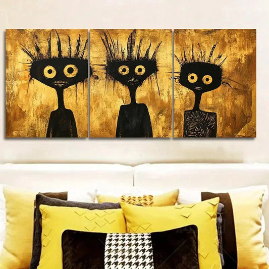 3pcs A Black And Golden Abstract Portrait Wall Art Set Canvas Framed 40x60cm - High Quality Print 100% Australian Made Wall Canvas Ready to Hang