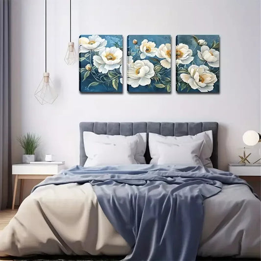 3pcs Triptych White Flowers Canvas Framed 40x60cm - High Quality Print 100% Australian Made Wall Canvas Ready to Hang