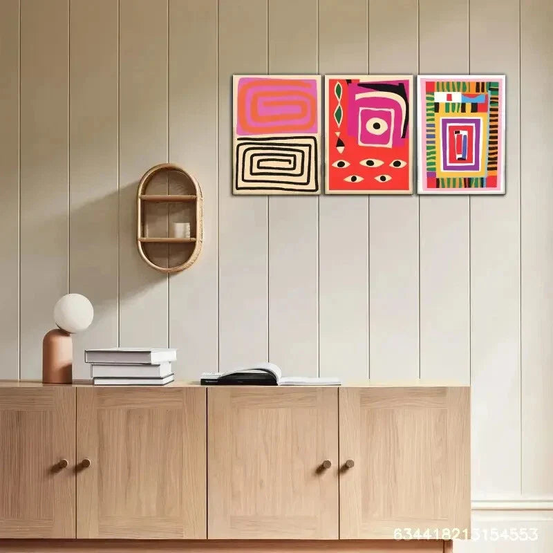 3pcs Bauhaus Art Line Decoration Artwork Metal Print Ready to Hang Art