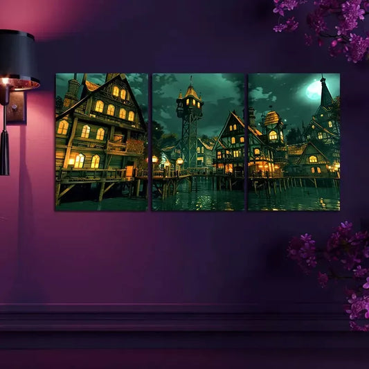 3pcs Fantasy Water City Canvas Framed 40x60cm - High Quality Print 100% Australian Made Wall Canvas Ready to Hang