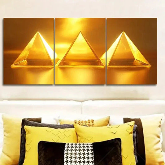 3pcs Yellow Triangle Design Wall Art Set Canvas Framed 40x60cm - High Quality Print 100% Australian Made Wall Canvas Ready to Hang