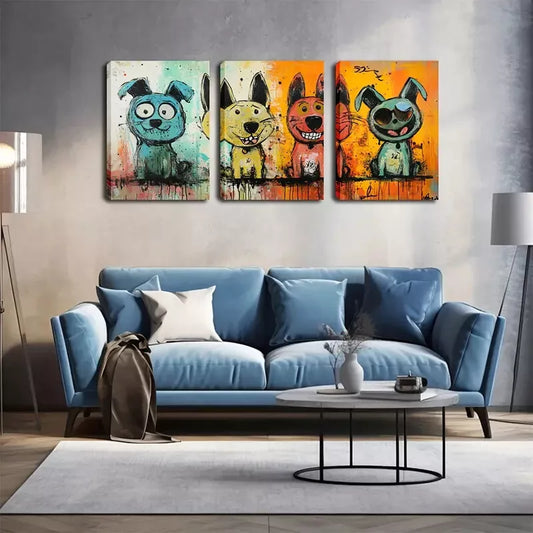 3pcsFour Very Funny Dogs Wall Art Set Canvas Framed 40x60cm - High Quality Print 100% Australian Made Wall Canvas Ready to Hang