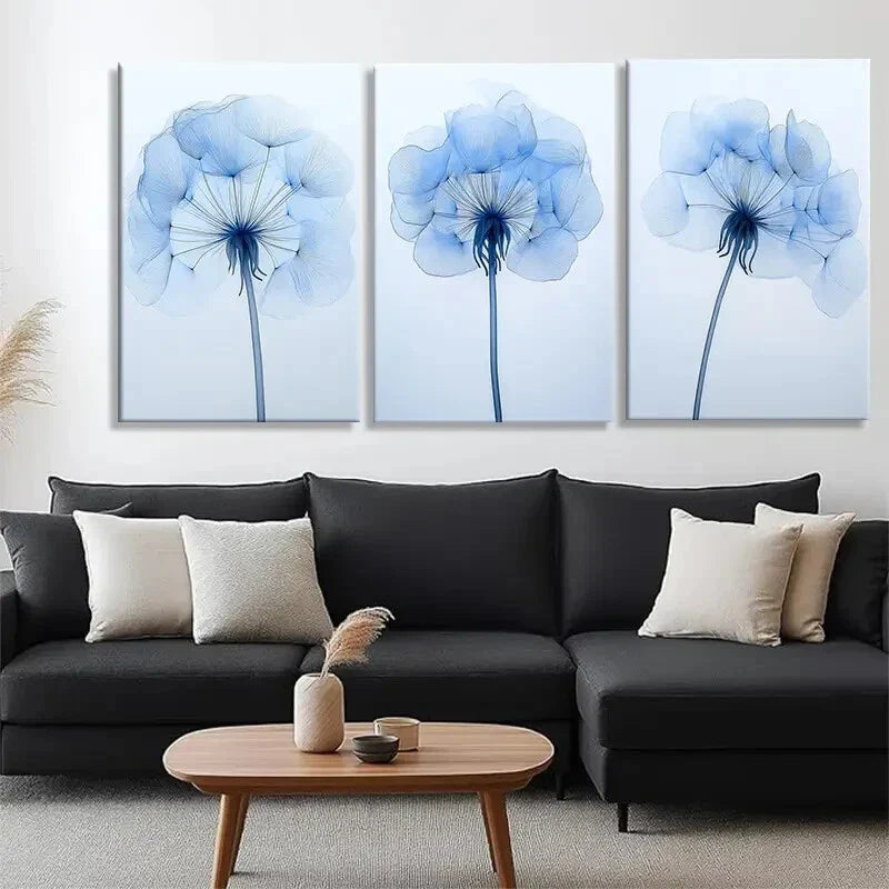 3pcs Soft and Elegant Flower Blue Floral Perfect Wall Art Set Canvas Framed 40x60cm - High Quality Print 100% Australian Made Wall Canvas Ready to Hang