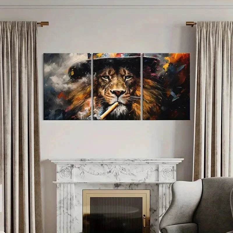 3pcs Lion Artistic Painting Metal Print Ready to Hang Art