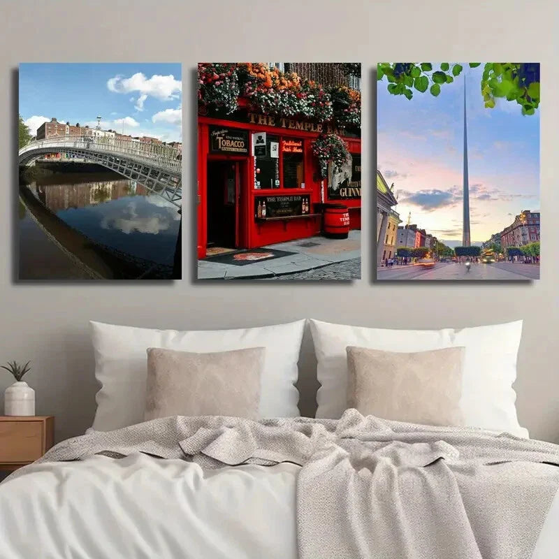 3pcs Dublin Ireland City Halfpenny Bridge Urban Metal Print Ready to Hang Art