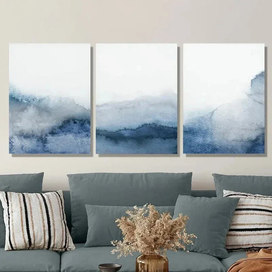 3pcs Modern blue and gray watercolor Metal Print Ready to Hang Art