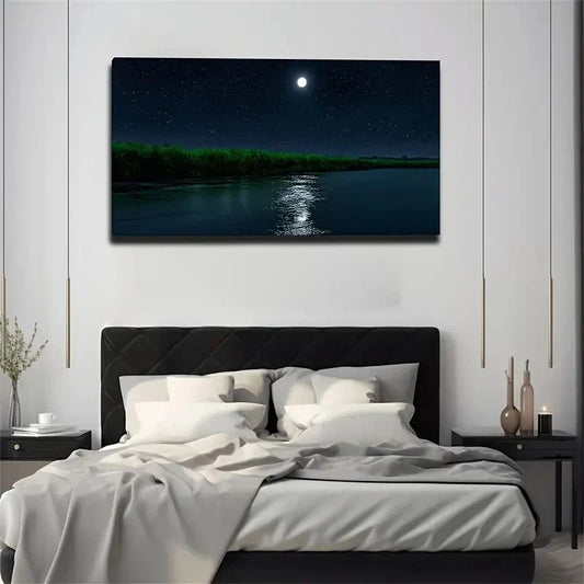 Moonlit Night Reflection Wall Art Canvas Office Home Room Framed 80x45cm