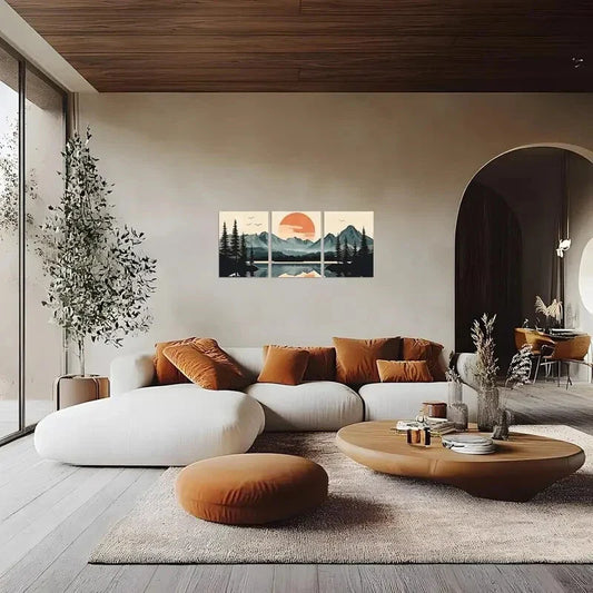 3pcs Bohemian Sunset Lake & Pine Trees Metal Print Ready to Hang Art