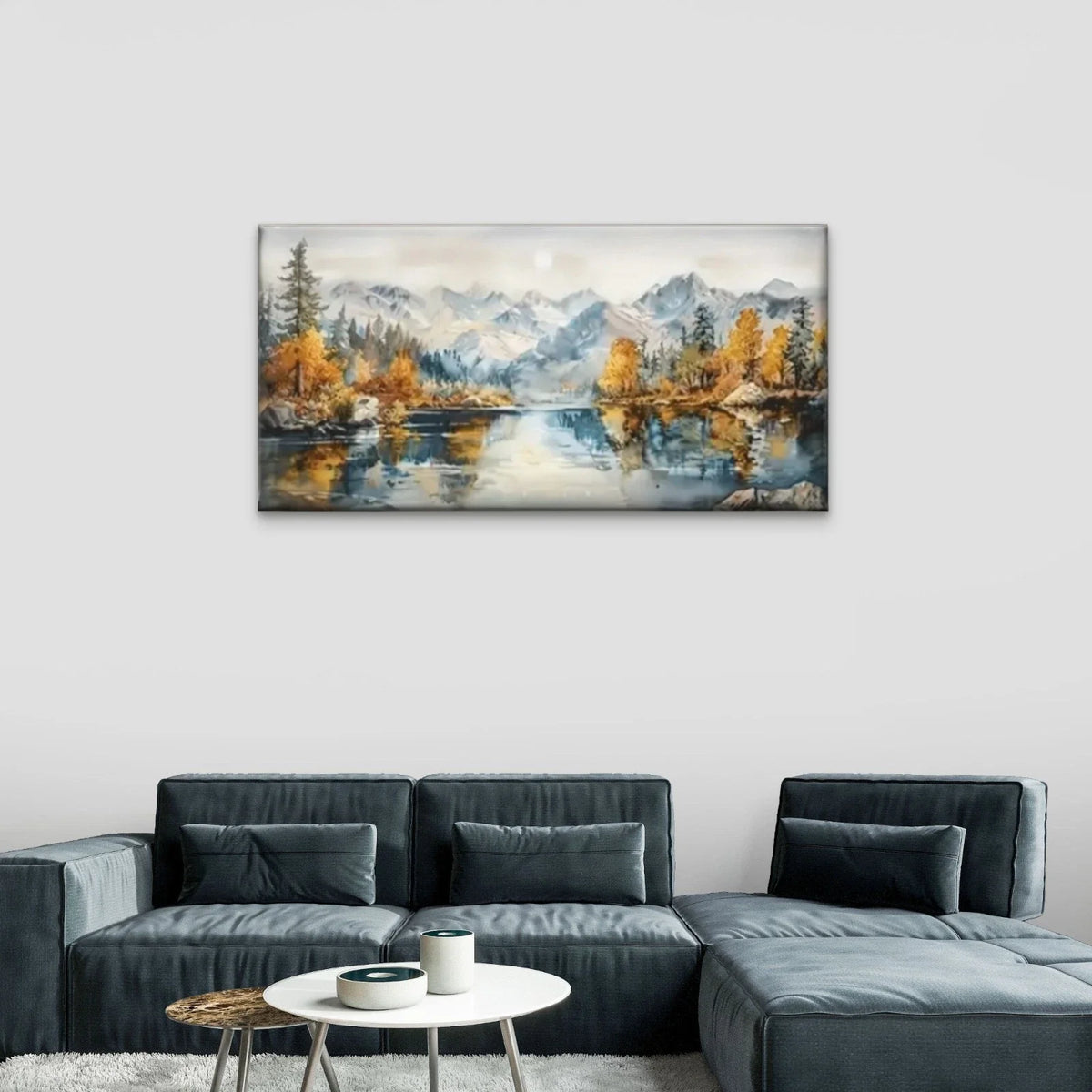 Mountain Lake Mountain Trees Wall Art Canvas Office Home Room Framed 80x45cm
