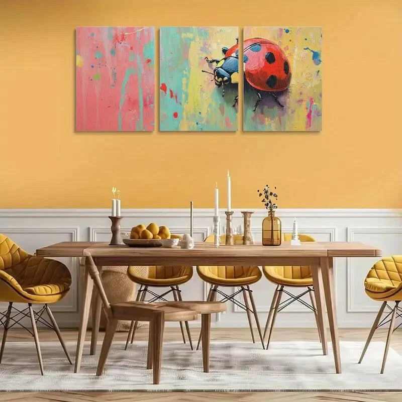 3pcs Vibrant Abstract Paintings Ladybug Metal Print Ready to Hang Art