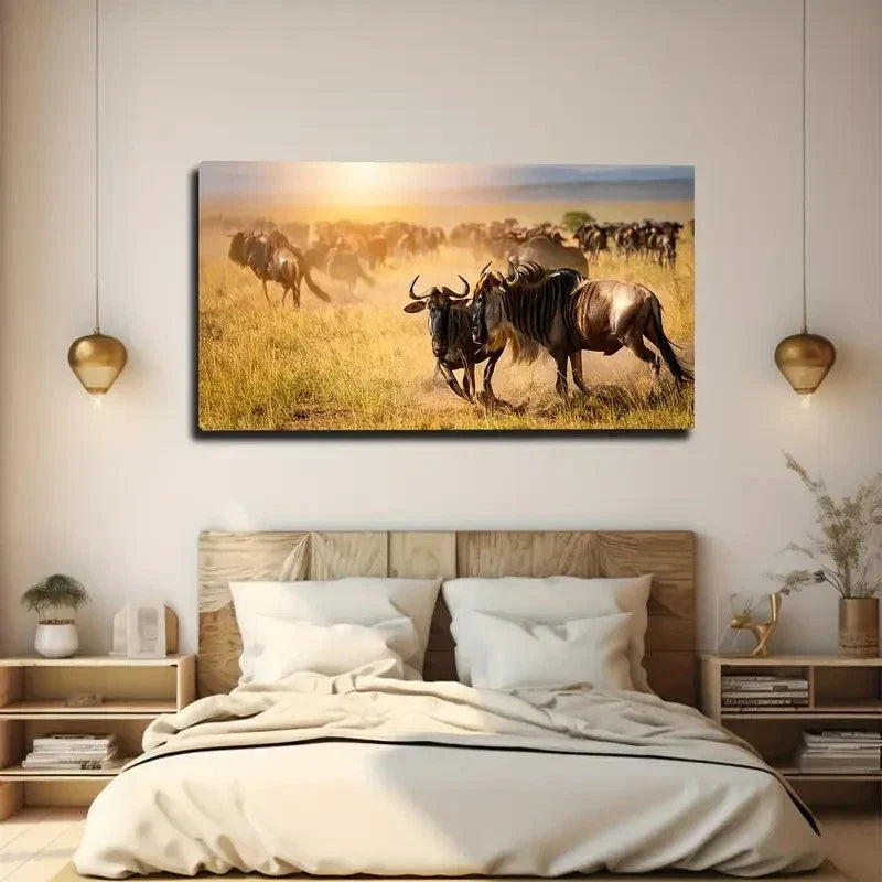 Animal Migration The Grassland Wall Art Canvas Office Home Room Framed 80x45cm