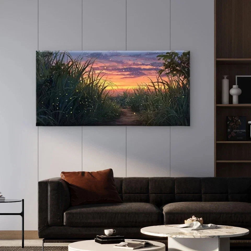 Charming Rice Field Sunset Wall Art Canvas Office Home Room Framed 80x45cm