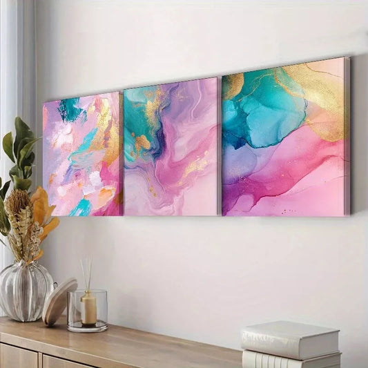 3pcs Featuring Abstract Designs Colorful Wall Art Set Canvas Framed 40x60cm - High Quality Print 100% Australian Made Wall Canvas Ready to Hang