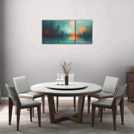 3pcs Blue Green Sunset Lake Misty Forest Print Metal Print Ready to Hang Art