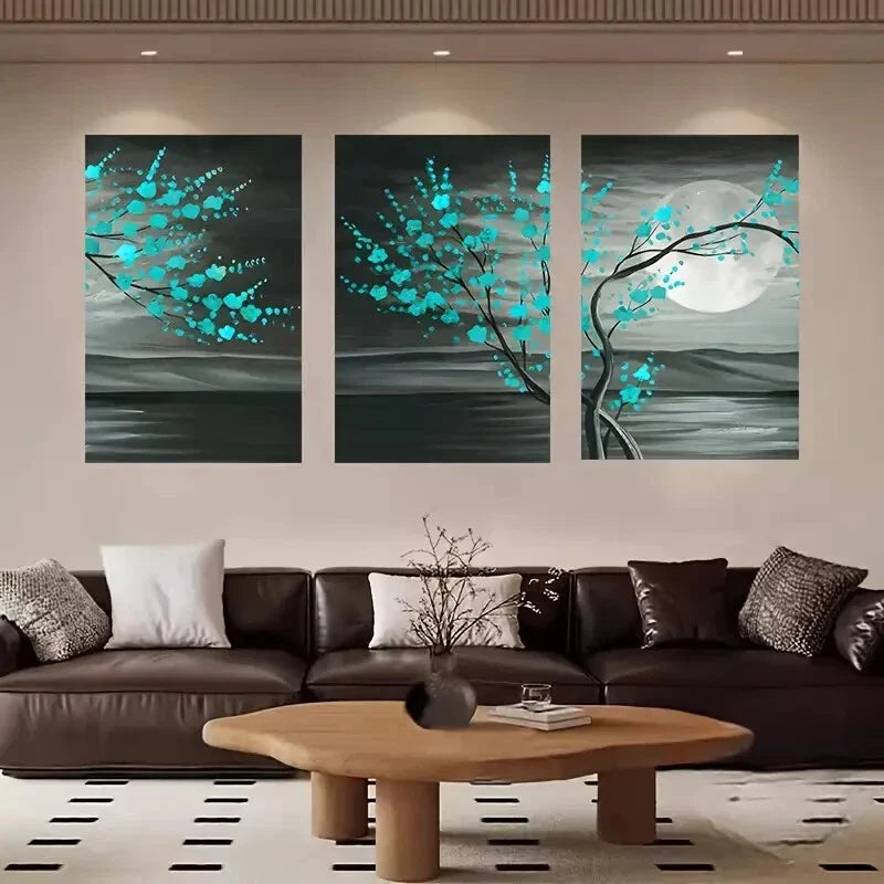 3pcs Night Moon Trees Watercolor Metal Print Ready to Hang Art