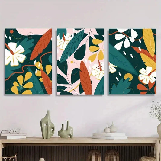 3pcs Minimalist Floral & Geometric Abstract Metal Print Ready to Hang Art