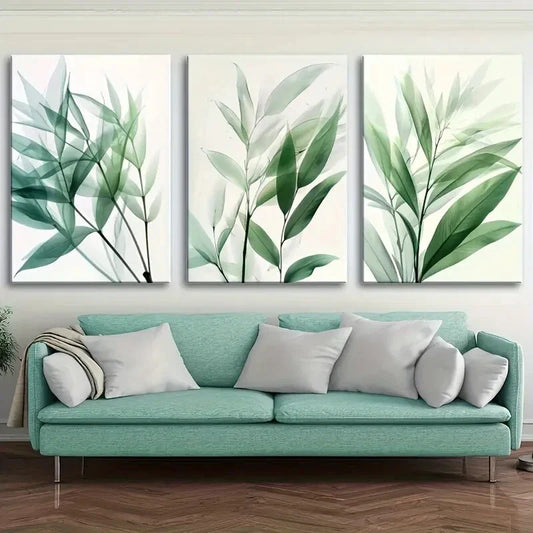 3pcs Green Plant Leaves Painting Artwork Metal Print Ready to Hang Art