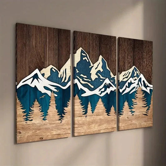 3pcs Rustic Mountain Landscape Wall Art Set Canvas Framed 40x60cm - High Quality Print 100% Australian Made Wall Canvas Ready to Hang