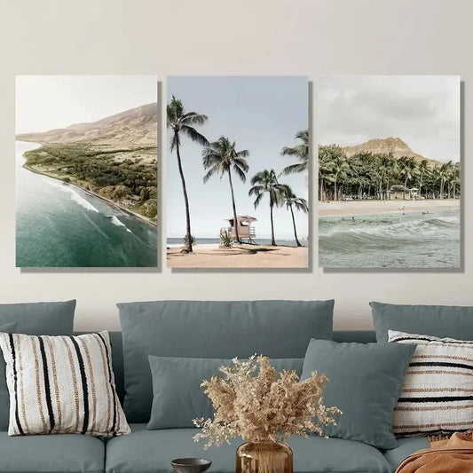 3pcs Hawaii Beach Landscape Metal Print Ready to Hang Art