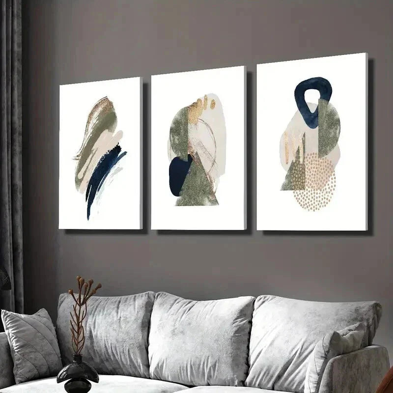 3pcs Green Black Cream Geometric Decoration Wall Art Set Canvas Framed 40x60cm - High Quality Print 100% Australian Made Wall Canvas Ready to Hang