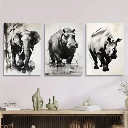 3pcs Featuring Black And White Designs of Metal Print Ready to Hang Art