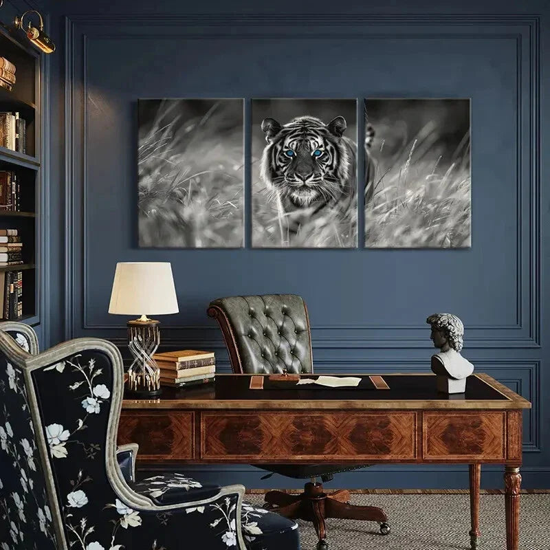 3pcs Black And White Tiger, Wild Nature Metal Print Ready to Hang Art