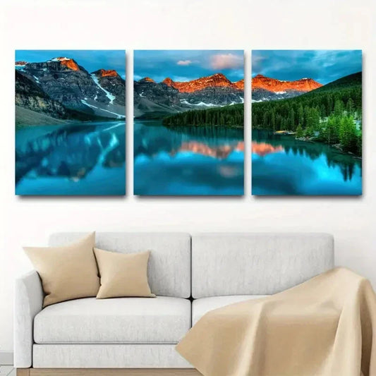 3pcs Lake and Mountain Scenery Metal Print Ready to Hang Art