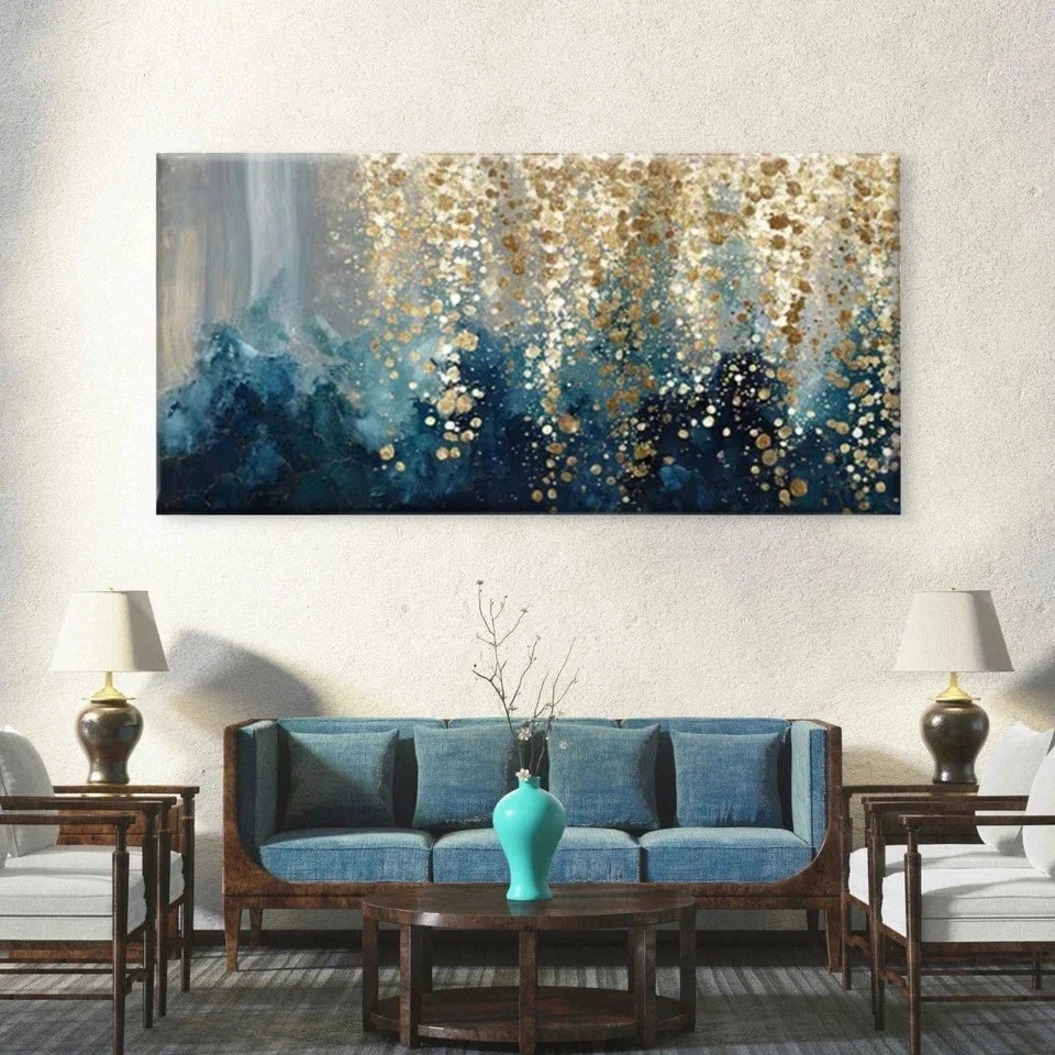 Blue Tones Abstract Wall Art Canvas Office Home Room Framed 80x45cm