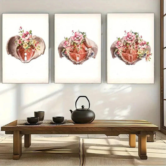 3pcs Anatomy Art Skeleton And Flowers Poster Metal Print Ready to Hang Art
