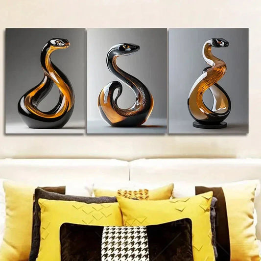 3pcs Elegant Snake Glass Sculpture Wall Art Set Canvas Framed 40x60cm - High Quality Print 100% Australian Made Wall Canvas Ready to Hang