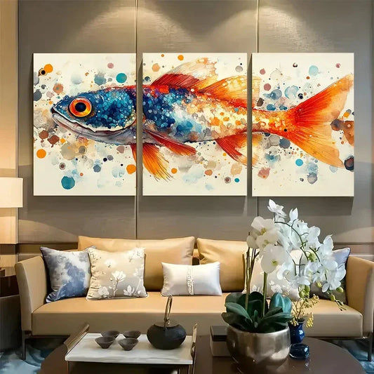 3pcs Unique Fish Illustration for Beach Design Metal Print Ready to Hang Art