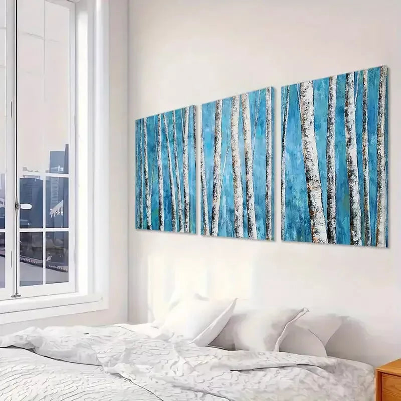 3pcs Abstract White Birch Tree Canvas Framed 40x60cm - High Quality Print 100% Australian Made Wall Canvas Ready to Hang