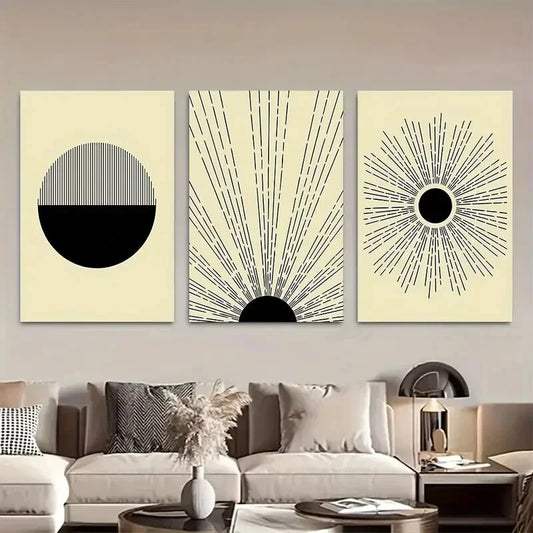3pcs Boho Geometric Mid-Century Abstract Metal Print Ready to Hang Art
