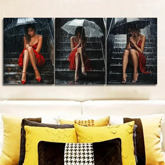 3pcs The girl on the stairs Wall Art Set Canvas Framed 40x60cm - High Quality Print 100% Australian Made Wall Canvas Ready to Hang