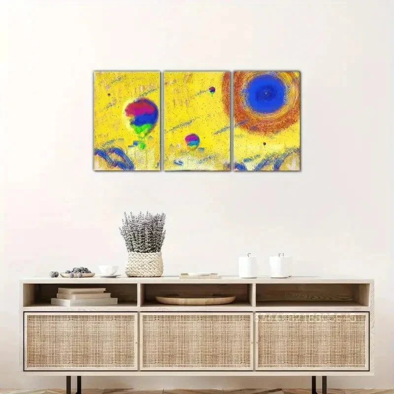 3pcs Hot air balloon, blue sky Metal Print Ready to Hang Art