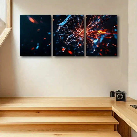 3pcs Shattered Glass Design Metal Print Ready to Hang Art