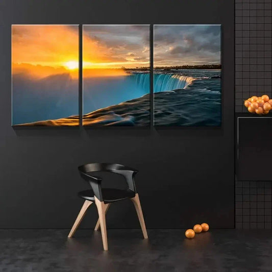 3pcs Green Niagara Falls Cliff Waterfall Metal Print Ready to Hang Art