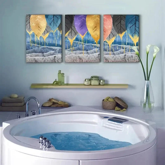 3pcs Abstract Leaf Landscape Wall Art Set Canvas Framed 40x60cm - High Quality Print 100% Australian Made Wall Canvas Ready to Hang